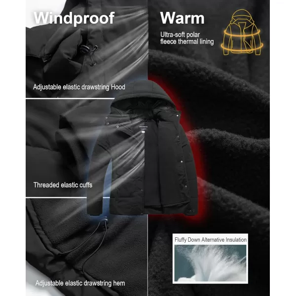 CREATMO US Womens Plus Size Warm Puffer Jacket Waterproof Fleece Lined Winter Coat with Removable HoodBlack