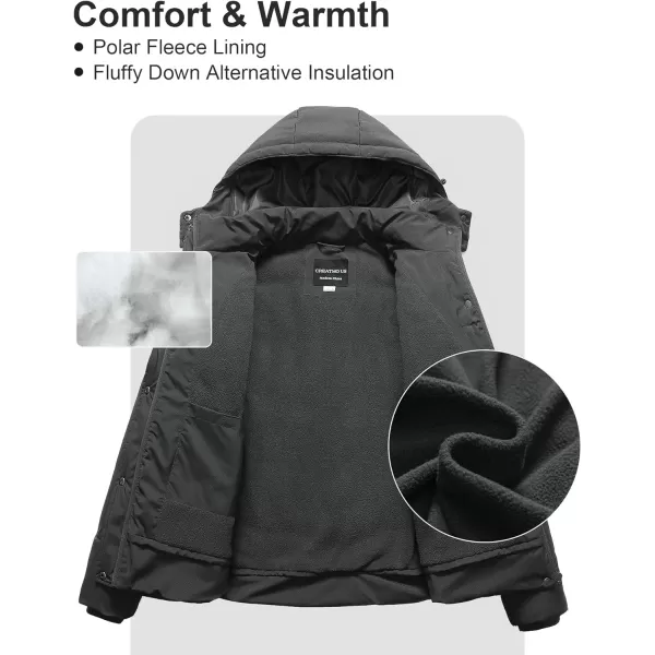 CREATMO US Womens Plus Size Warm Puffer Jacket Waterproof Fleece Lined Winter Coat with Removable HoodDark Grey