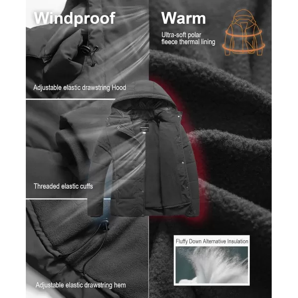 CREATMO US Womens Plus Size Warm Puffer Jacket Waterproof Fleece Lined Winter Coat with Removable HoodDark Grey