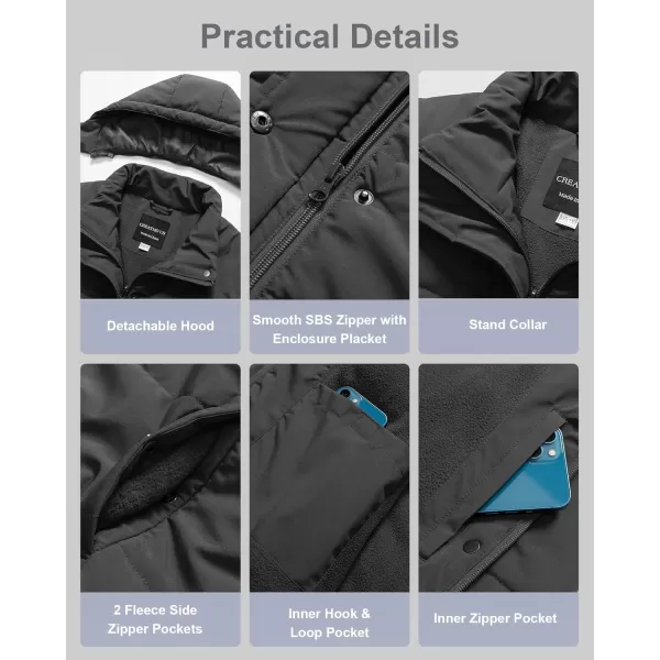 CREATMO US Womens Plus Size Warm Puffer Jacket Waterproof Fleece Lined Winter Coat with Removable HoodDark Grey