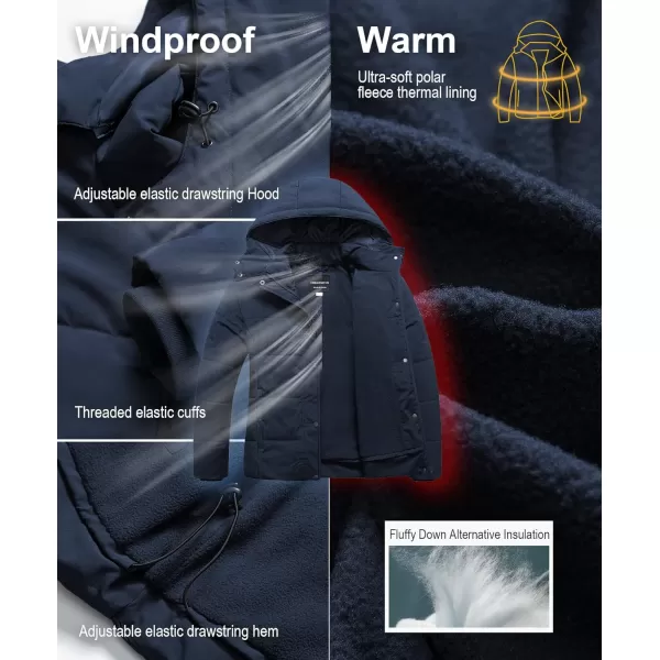 CREATMO US Womens Plus Size Warm Puffer Jacket Waterproof Fleece Lined Winter Coat with Removable HoodNavy Blue