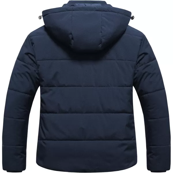CREATMO US Womens Plus Size Warm Puffer Jacket Waterproof Fleece Lined Winter Coat with Removable HoodNavy Blue