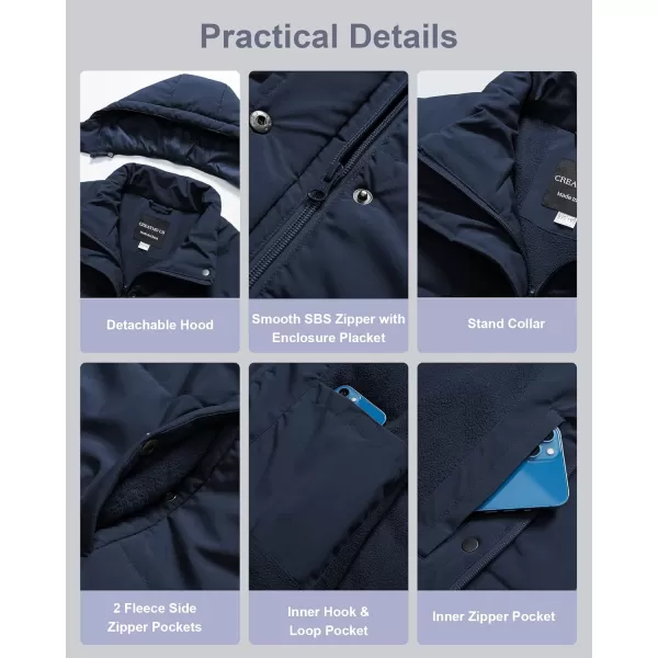 CREATMO US Womens Plus Size Warm Puffer Jacket Waterproof Fleece Lined Winter Coat with Removable HoodNavy Blue