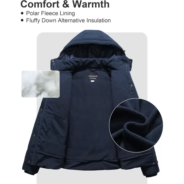 CREATMO US Womens Plus Size Warm Puffer Jacket Waterproof Fleece Lined Winter Coat with Removable HoodNavy Blue