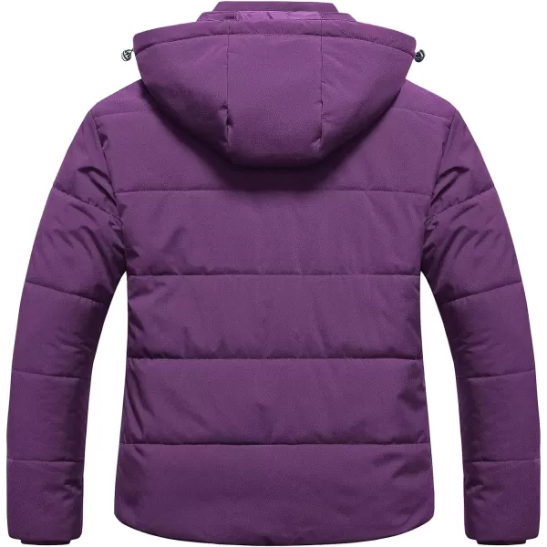 CREATMO US Womens Plus Size Warm Puffer Jacket Waterproof Fleece Lined Winter Coat with Removable HoodPurple