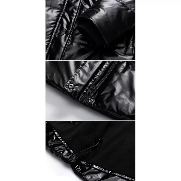 CREATMO US Womens Plus Size Warm Puffer Jacket Waterproof Fleece Lined Winter Coat with Removable HoodShiny Black