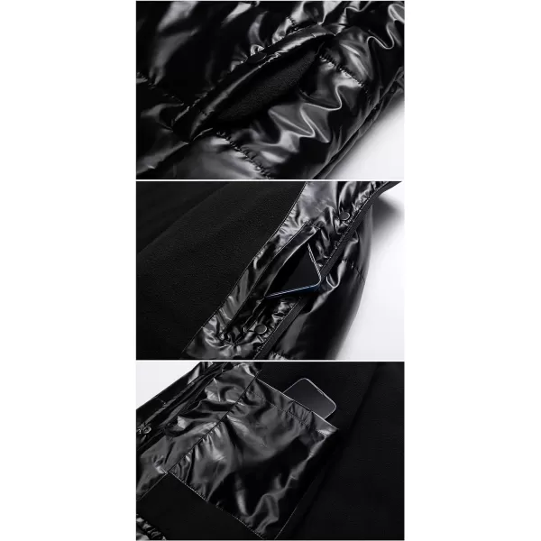 CREATMO US Womens Plus Size Warm Puffer Jacket Waterproof Fleece Lined Winter Coat with Removable HoodShiny Black