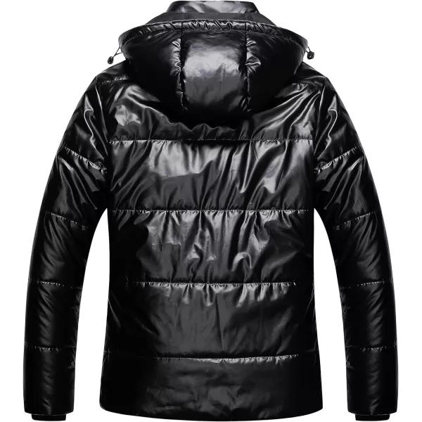 CREATMO US Womens Plus Size Warm Puffer Jacket Waterproof Fleece Lined Winter Coat with Removable HoodShiny Black