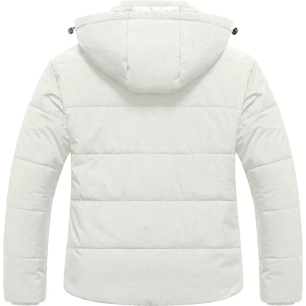 CREATMO US Womens Plus Size Warm Puffer Jacket Waterproof Fleece Lined Winter Coat with Removable HoodWhite