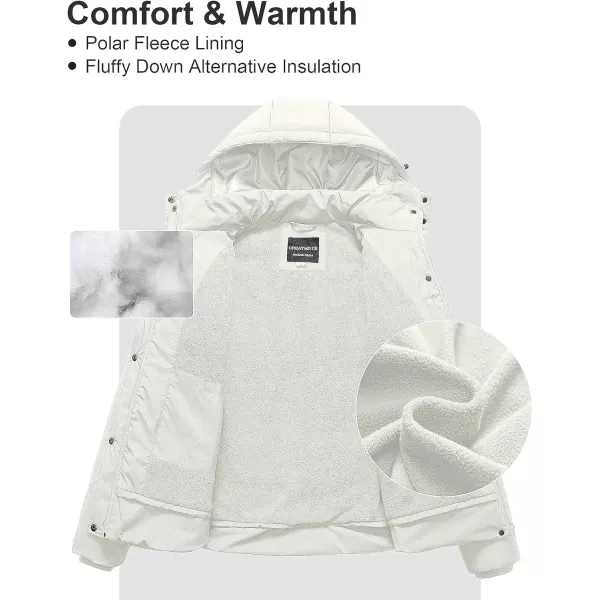 CREATMO US Womens Plus Size Warm Puffer Jacket Waterproof Fleece Lined Winter Coat with Removable HoodWhite