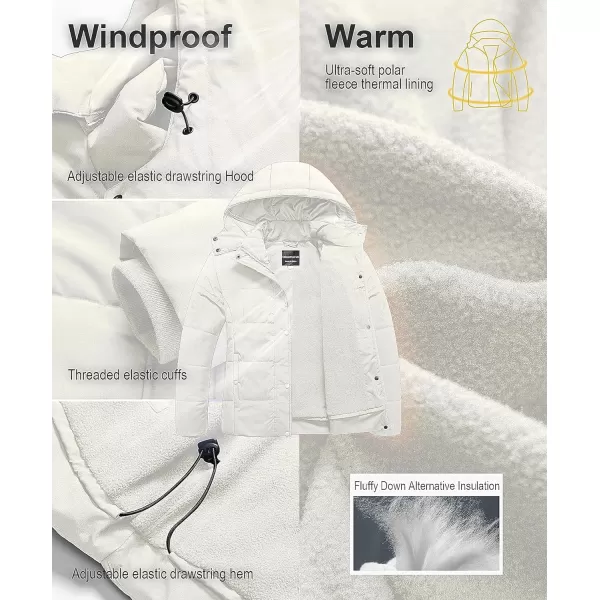CREATMO US Womens Plus Size Warm Puffer Jacket Waterproof Fleece Lined Winter Coat with Removable HoodWhite