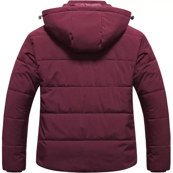 CREATMO US Womens Plus Size Warm Puffer Jacket Waterproof Fleece Lined Winter Coat with Removable HoodWine Red