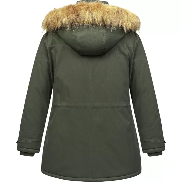 CREATMO US Womens Plus Size Winter Coat Waterproof Long Puffer Jacket Warm Military Thicken Parka with Fur HoodArmy Green