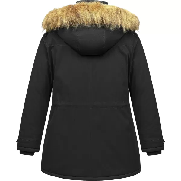 CREATMO US Womens Plus Size Winter Coat Waterproof Long Puffer Jacket Warm Military Thicken Parka with Fur HoodBlack
