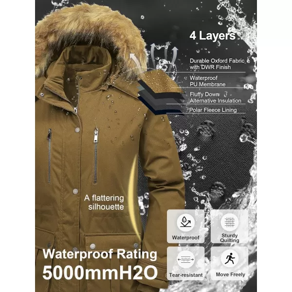 CREATMO US Womens Plus Size Winter Coat Waterproof Long Puffer Jacket Warm Military Thicken Parka with Fur HoodBrown