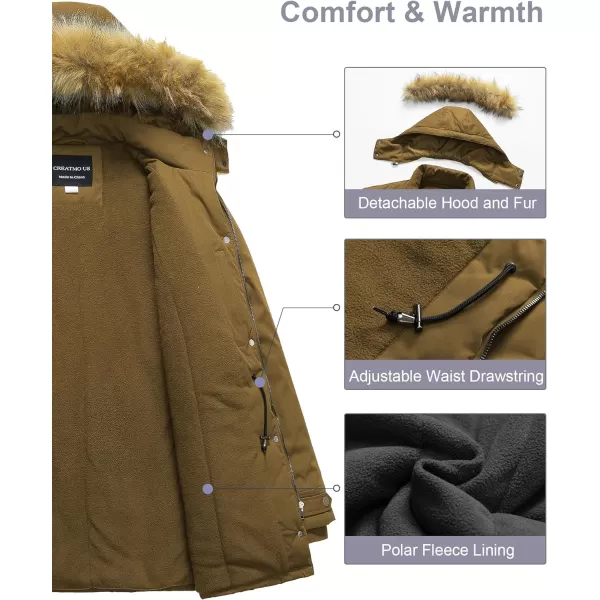 CREATMO US Womens Plus Size Winter Coat Waterproof Long Puffer Jacket Warm Military Thicken Parka with Fur HoodBrown