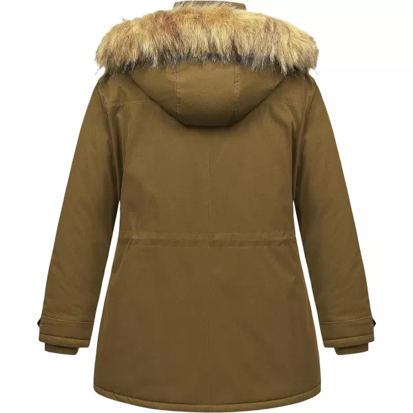 CREATMO US Womens Plus Size Winter Coat Waterproof Long Puffer Jacket Warm Military Thicken Parka with Fur HoodBrown
