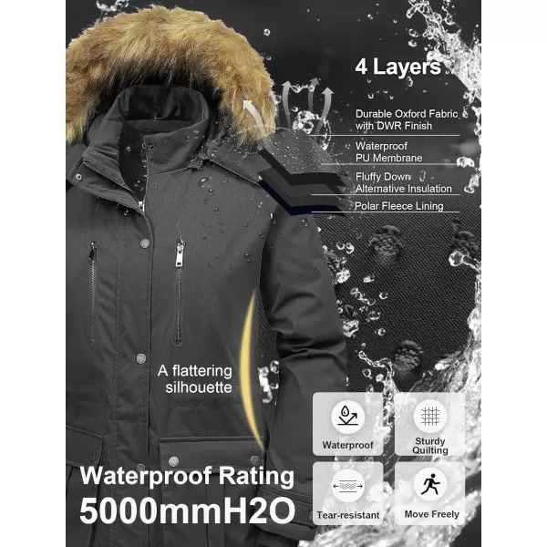 CREATMO US Womens Plus Size Winter Coat Waterproof Long Puffer Jacket Warm Military Thicken Parka with Fur HoodDark Grey