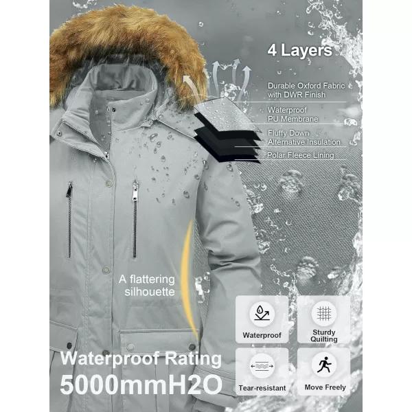 CREATMO US Womens Plus Size Winter Coat Waterproof Long Puffer Jacket Warm Military Thicken Parka with Fur HoodLight Grey