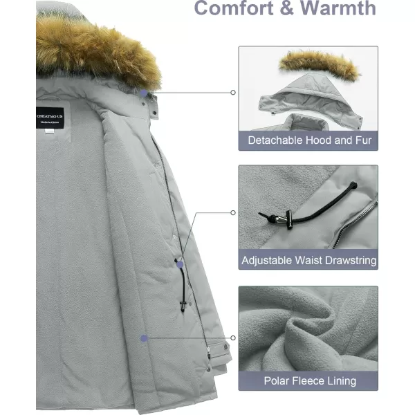 CREATMO US Womens Plus Size Winter Coat Waterproof Long Puffer Jacket Warm Military Thicken Parka with Fur HoodLight Grey