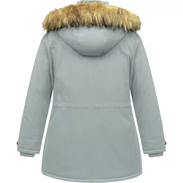CREATMO US Womens Plus Size Winter Coat Waterproof Long Puffer Jacket Warm Military Thicken Parka with Fur HoodLight Grey