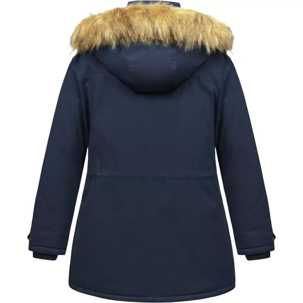 CREATMO US Womens Plus Size Winter Coat Waterproof Long Puffer Jacket Warm Military Thicken Parka with Fur HoodNavy Blue
