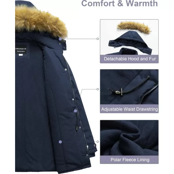 CREATMO US Womens Plus Size Winter Coat Waterproof Long Puffer Jacket Warm Military Thicken Parka with Fur HoodNavy Blue