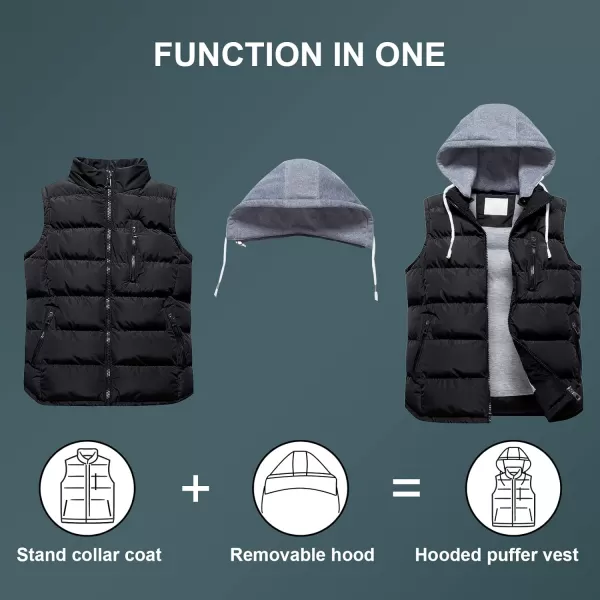 CREATMO US Womens Warm Vest Outerwear Thick Padded Puffer Sleeveless Vest With Detachable HoodBlack