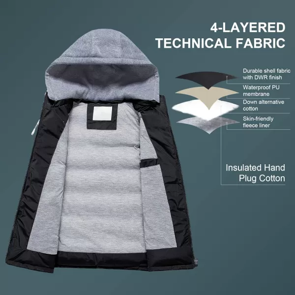 CREATMO US Womens Warm Vest Outerwear Thick Padded Puffer Sleeveless Vest With Detachable HoodBlack