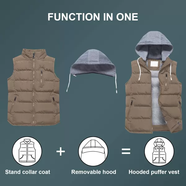 CREATMO US Womens Warm Vest Outerwear Thick Padded Puffer Sleeveless Vest With Detachable HoodBrown