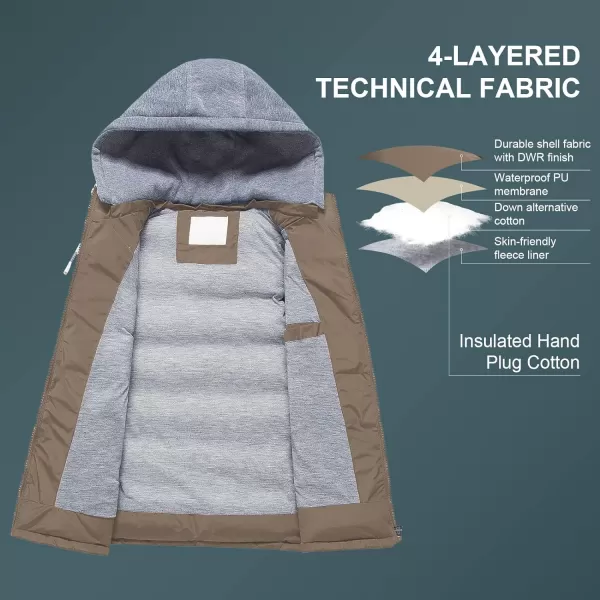 CREATMO US Womens Warm Vest Outerwear Thick Padded Puffer Sleeveless Vest With Detachable HoodBrown