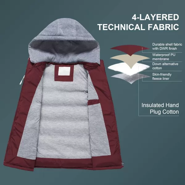 CREATMO US Womens Warm Vest Outerwear Thick Padded Puffer Sleeveless Vest With Detachable HoodBurgundy