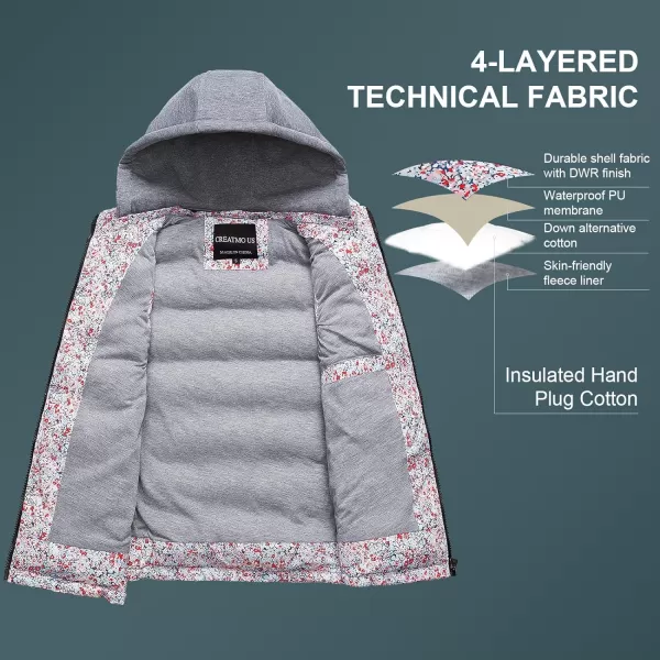 CREATMO US Womens Warm Vest Outerwear Thick Padded Puffer Sleeveless Vest With Detachable HoodFlowers