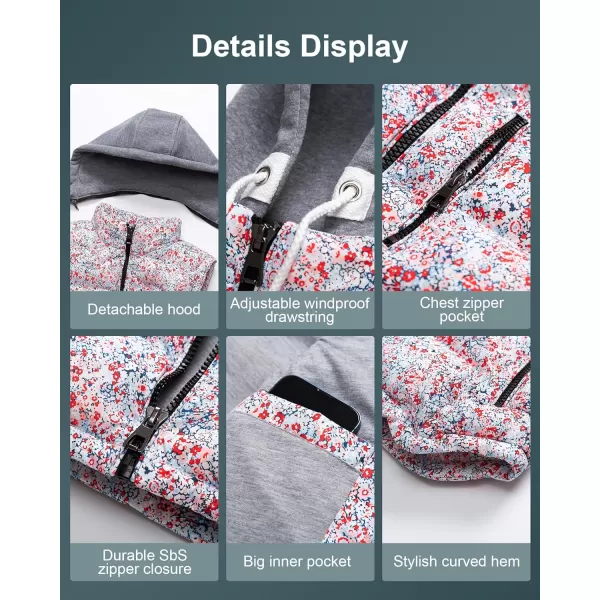CREATMO US Womens Warm Vest Outerwear Thick Padded Puffer Sleeveless Vest With Detachable HoodFlowers