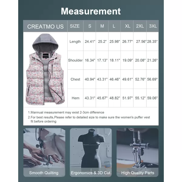 CREATMO US Womens Warm Vest Outerwear Thick Padded Puffer Sleeveless Vest With Detachable HoodFlowers