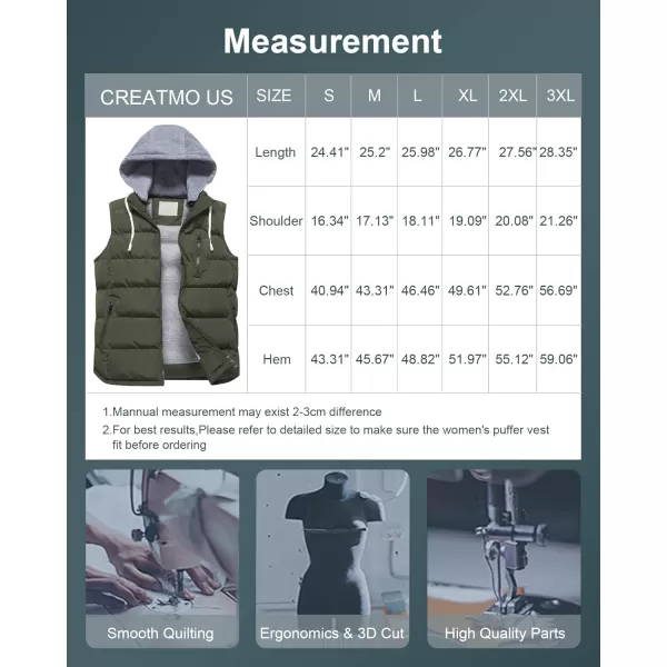 CREATMO US Womens Warm Vest Outerwear Thick Padded Puffer Sleeveless Vest With Detachable HoodGreen