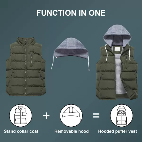 CREATMO US Womens Warm Vest Outerwear Thick Padded Puffer Sleeveless Vest With Detachable HoodGreen