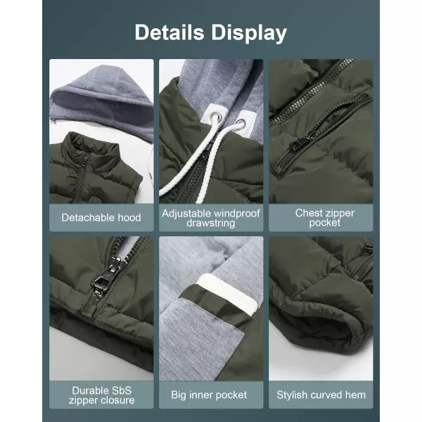 CREATMO US Womens Warm Vest Outerwear Thick Padded Puffer Sleeveless Vest With Detachable HoodGreen