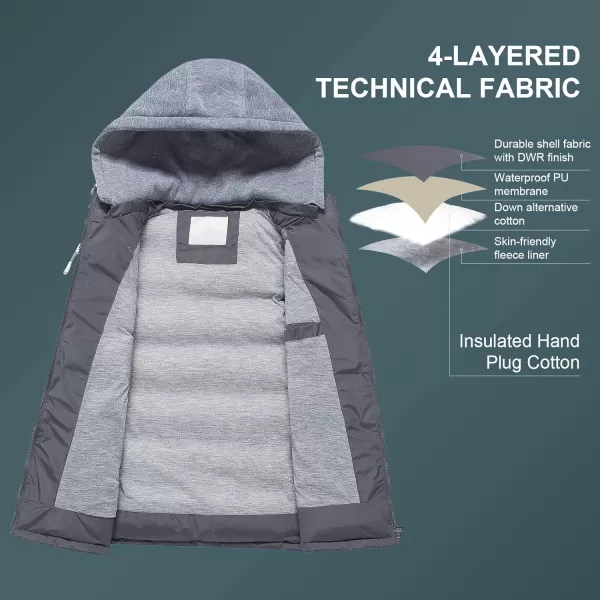 CREATMO US Womens Warm Vest Outerwear Thick Padded Puffer Sleeveless Vest With Detachable HoodGrey