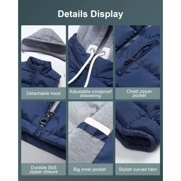 CREATMO US Womens Warm Vest Outerwear Thick Padded Puffer Sleeveless Vest With Detachable HoodNavy