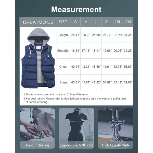 CREATMO US Womens Warm Vest Outerwear Thick Padded Puffer Sleeveless Vest With Detachable HoodNavy