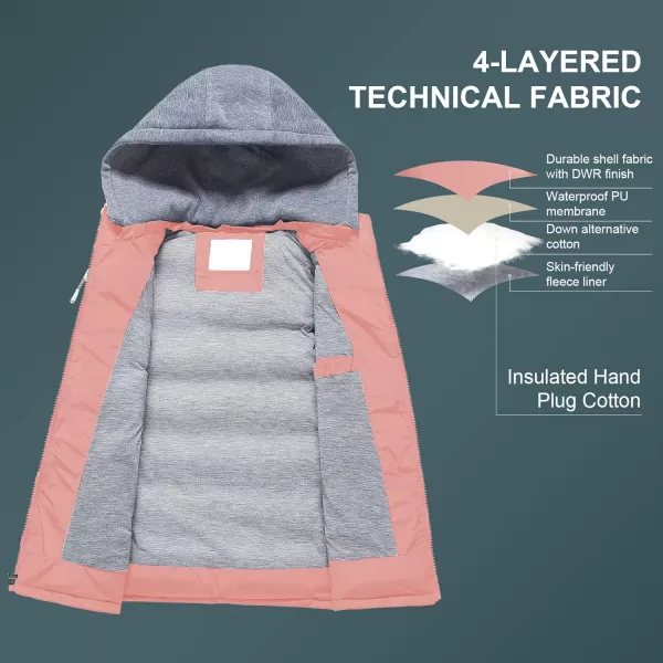 CREATMO US Womens Warm Vest Outerwear Thick Padded Puffer Sleeveless Vest With Detachable HoodPink