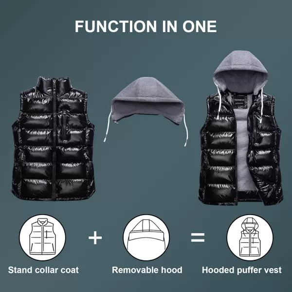 CREATMO US Womens Warm Vest Outerwear Thick Padded Puffer Sleeveless Vest With Detachable HoodShine Black