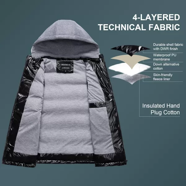 CREATMO US Womens Warm Vest Outerwear Thick Padded Puffer Sleeveless Vest With Detachable HoodShine Black