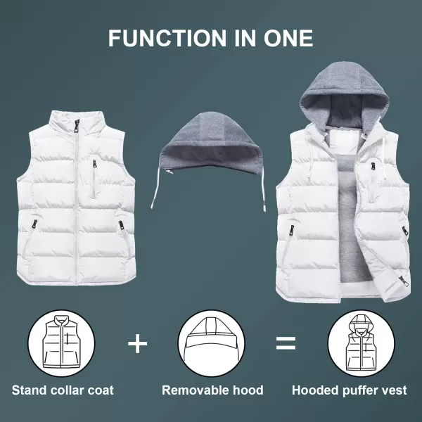 CREATMO US Womens Warm Vest Outerwear Thick Padded Puffer Sleeveless Vest With Detachable HoodWhite