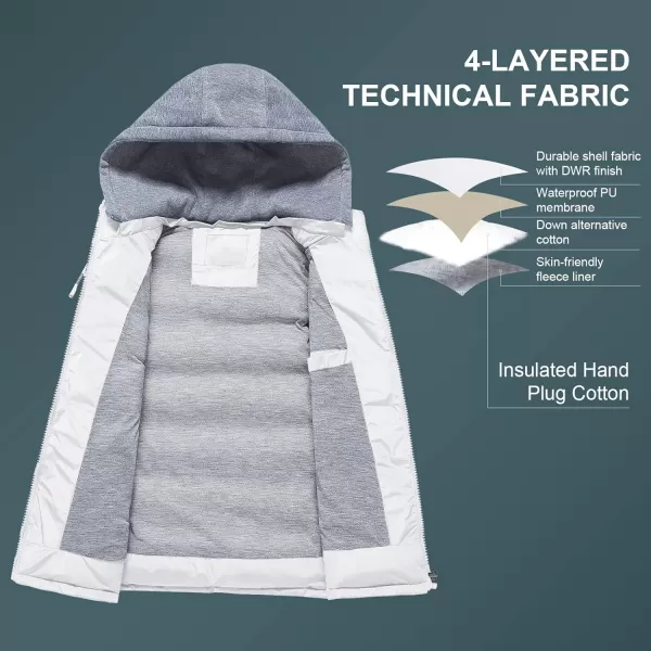 CREATMO US Womens Warm Vest Outerwear Thick Padded Puffer Sleeveless Vest With Detachable HoodWhite