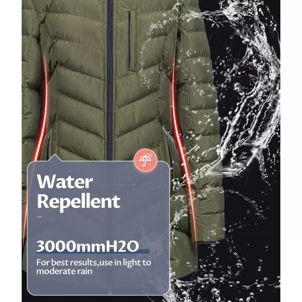 CREATMO US Womens Winter Hooded Coat Waterproof Warm Long Puffer Jacket ParkaArmy Green
