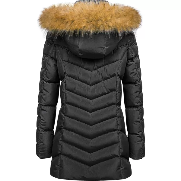 CREATMO US Womens Winter Hooded Coat Waterproof Warm Long Puffer Jacket ParkaBlack