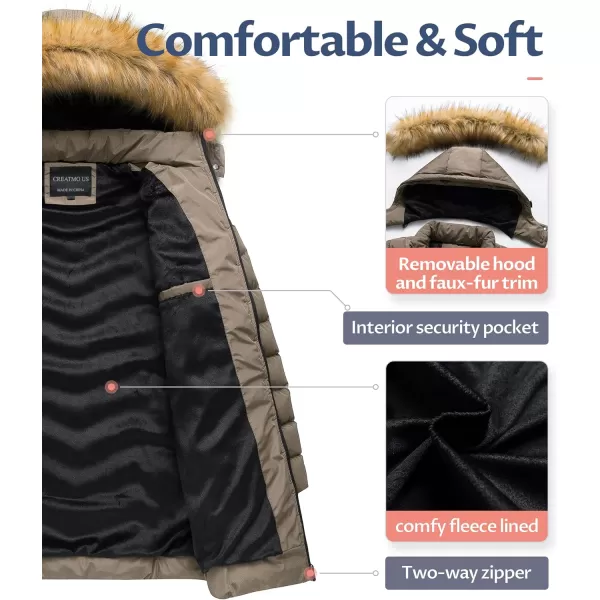 CREATMO US Womens Winter Hooded Coat Waterproof Warm Long Puffer Jacket ParkaBrown