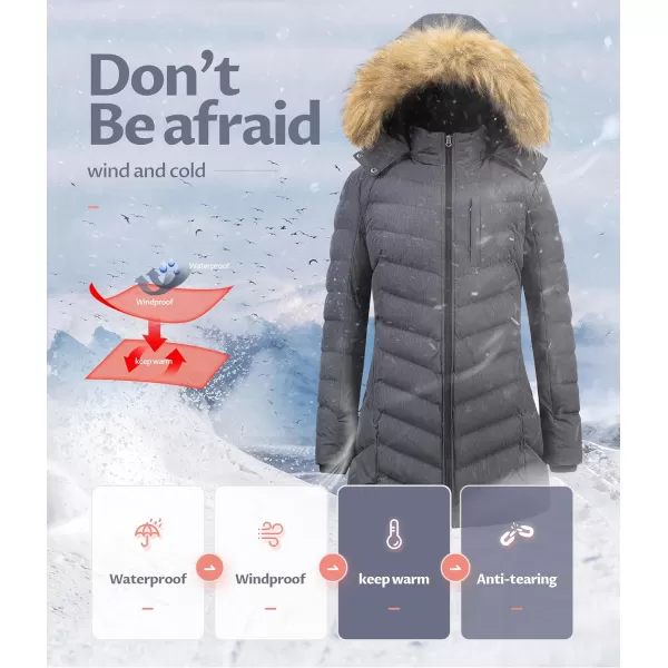 CREATMO US Womens Winter Hooded Coat Waterproof Warm Long Puffer Jacket ParkaCharcoal Heather